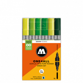 Набор акриловых двусторонних маркеров Molotow ONE4ALL Acrylic Twin Green-Set 6 штук