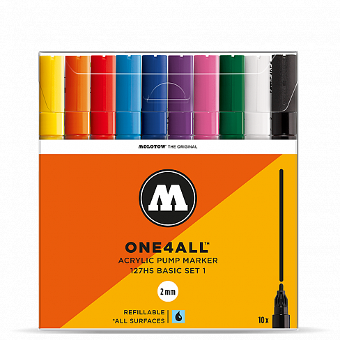 Набор акриловых маркеров Molotow One4all 127HS 2мм 10 штук Basic-set 1