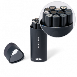 Набор двусторонних маркеров для скетчей Molotow Sketcher Main Grey Kit I 12 штук