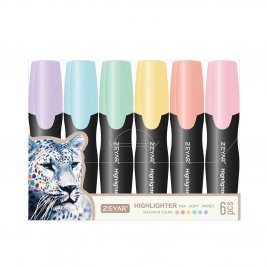 Набор текстовыделителей Zeyar пастельных Macaron 6 штук с черным корпусом