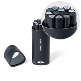 Набор двусторонних маркеров для скетчей Molotow Sketcher Main Grey Kit II 12 штук