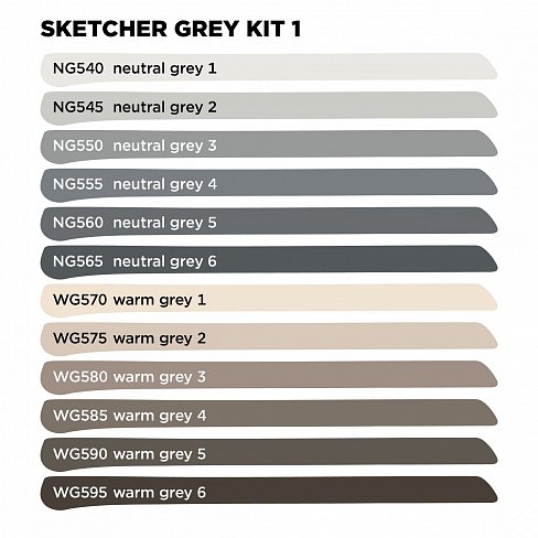 Набор двусторонних маркеров для скетчей Molotow Sketcher Main Grey Kit I 12 штук