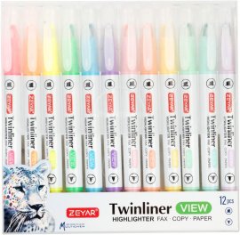 Набор текстовыделителей Zeyar тонких двусторонних 12 штук
