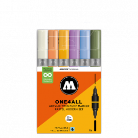 Набор акриловых двусторонних маркеров Molotow ONE4ALL Acrylic Twin Pastel Modern Set 6 штук