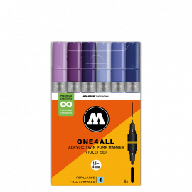 Набор акриловых двусторонних маркеров Molotow ONE4ALL Acrylic Twin Violet Set 6 штук